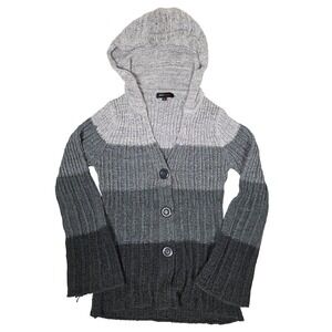 BCBG Max Azria Womens Ombre Hooded Button Front Knit Tunic‎ Sweater Small